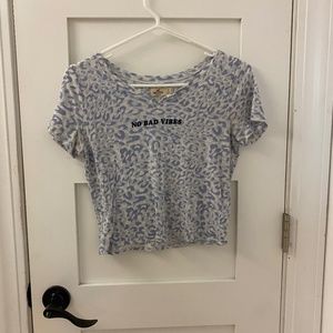 Light Blue Cheetah Cropped Hollister T-Shirt